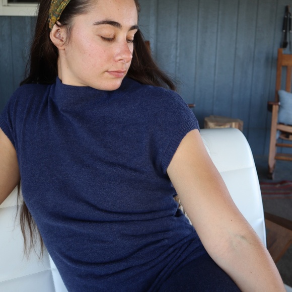 XL Cashmere Midi Dress, Long Sweater Dress, Navy Blue Cashmere Knit Midi Dress - Picture 4 of 8